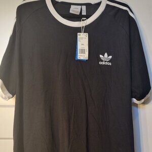Adidas Classic Three Stripe T-Shirt Black and White Men's Size 2XL New